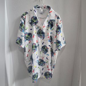 Christmas aliens and christmas lights shirt, short sleeved,button front size 2XL